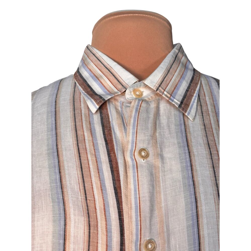 Vintage Toscano Linen Striped Camp Shirt XL Tall Lightweight Euro Summer Beach